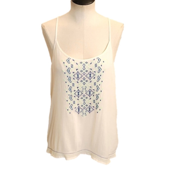 Womens Mossimo white boho Aztec embroidered racerback tank size S. - Picture 1 of 14